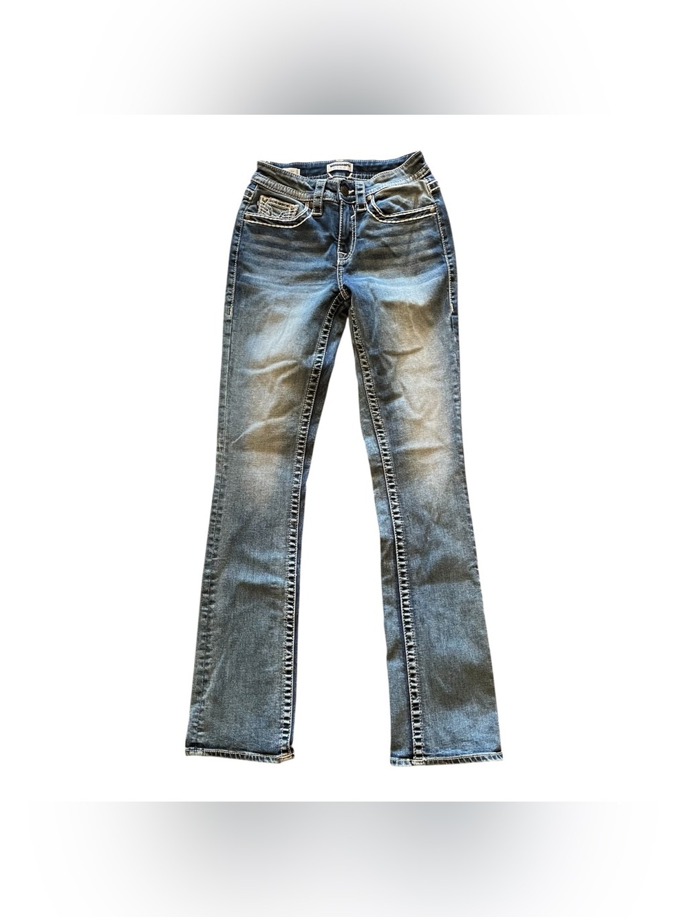 VIGOSS The New York Slim Bootcut Jean Blue Med Denim Embroidered Pocket Size 0